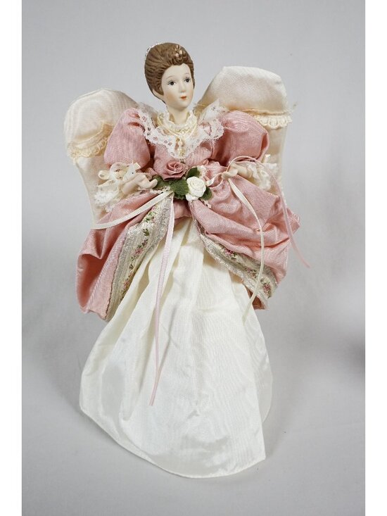 vintage Other - Vintage Angel Tree Topper Christmas Decoration Pink and Ivory Dress Wings NO BOX